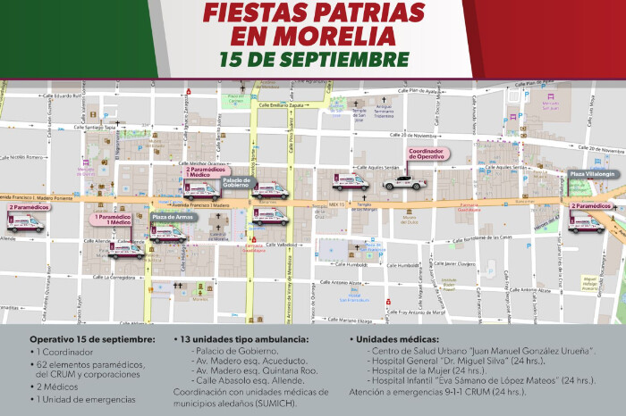 62 paramédicos y 13 ambulancias listos para las fiestas patrias en Morelia, informa Secretaría de Salud