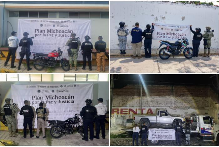Aseguran cuatro vehículos con reporte de robo y alteraciones en sus medios, en Apatzingán