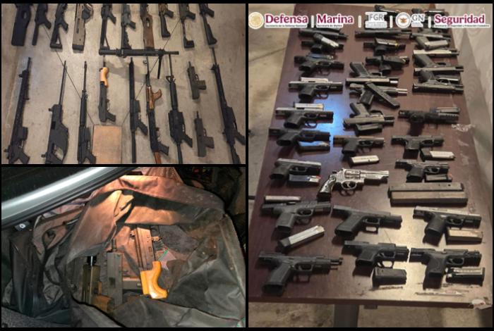 Aseguran vehículo con maletas llenas de armas en la cajuela