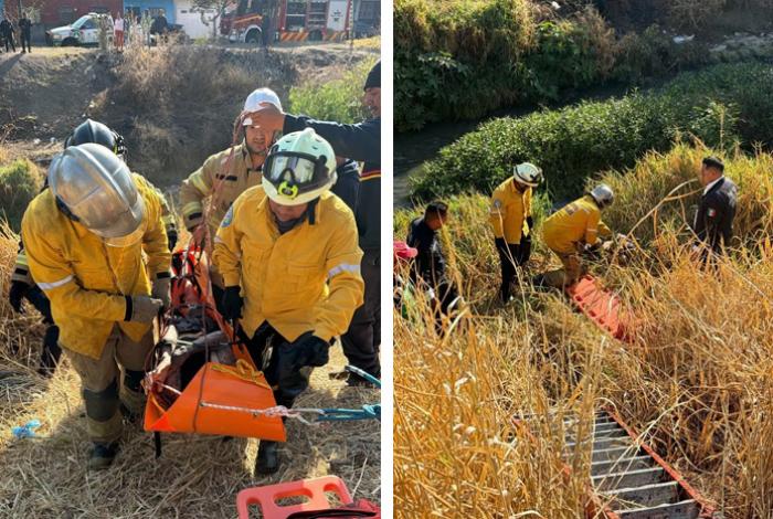 Bomberos rescatan a hombre que estaba dentro de un río de aguas negras en Morelia