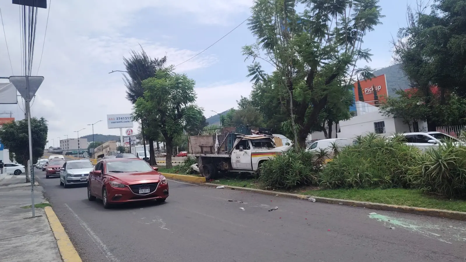 Camioneta recolectora de basura choca un árbol en la avenida Camelinas