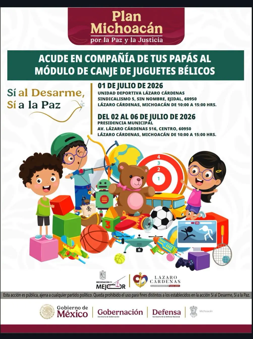Canje de Juguetes Bélicos para Promover la Cultura de la Paz