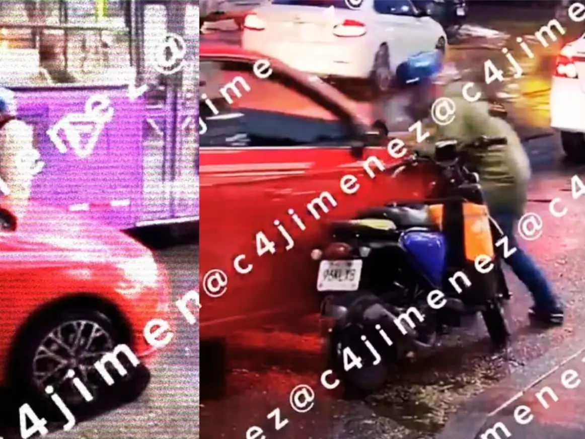 Captan en video a automovilista arrollando a motociclista tras riña