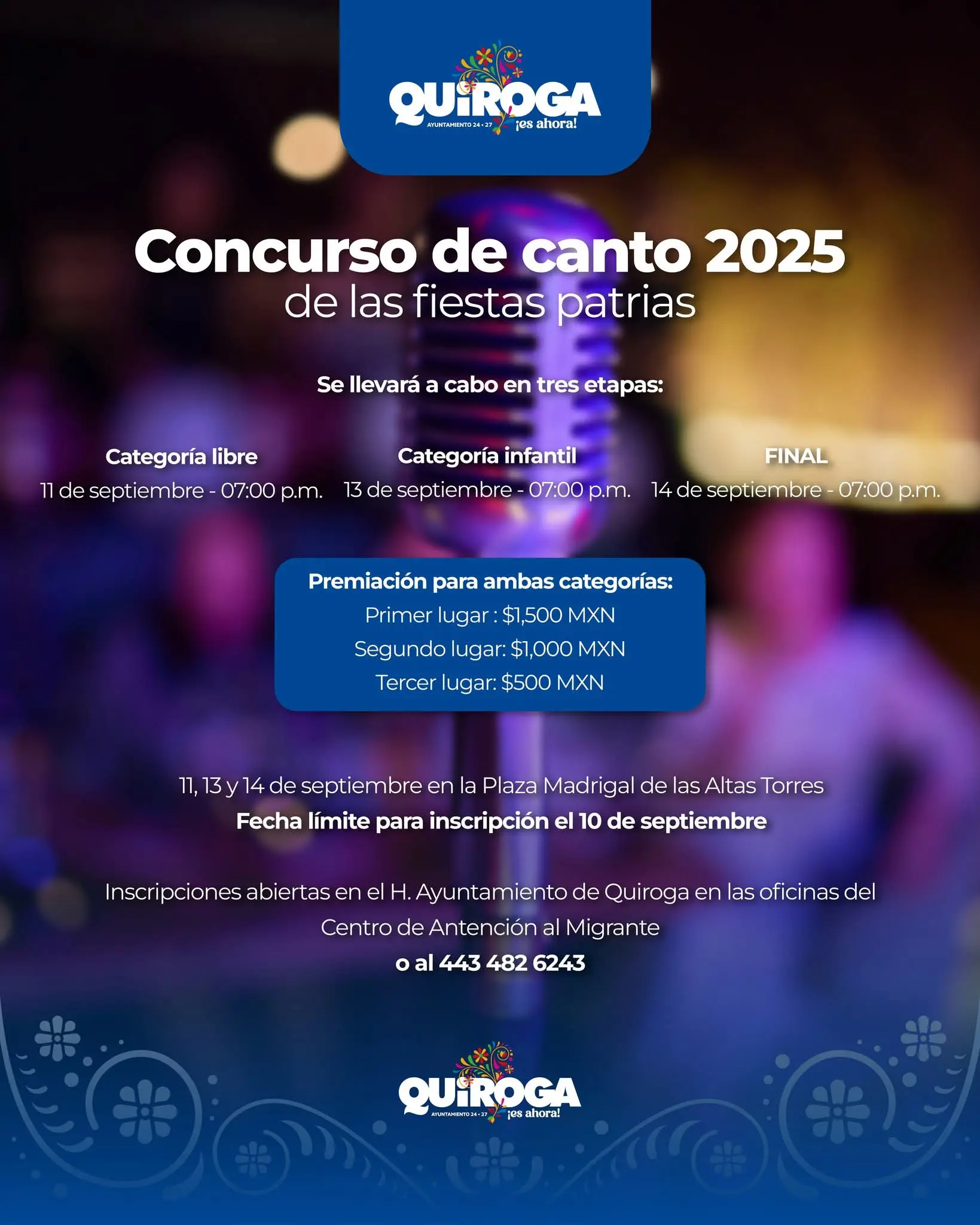 Celebra Quiroga el talento local con el Concurso de Canto 2025 en el marco de las Fiestas Patrias