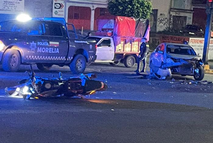 Choque entre auto y moto deja un herido en la  Madero oriente, en Morelia