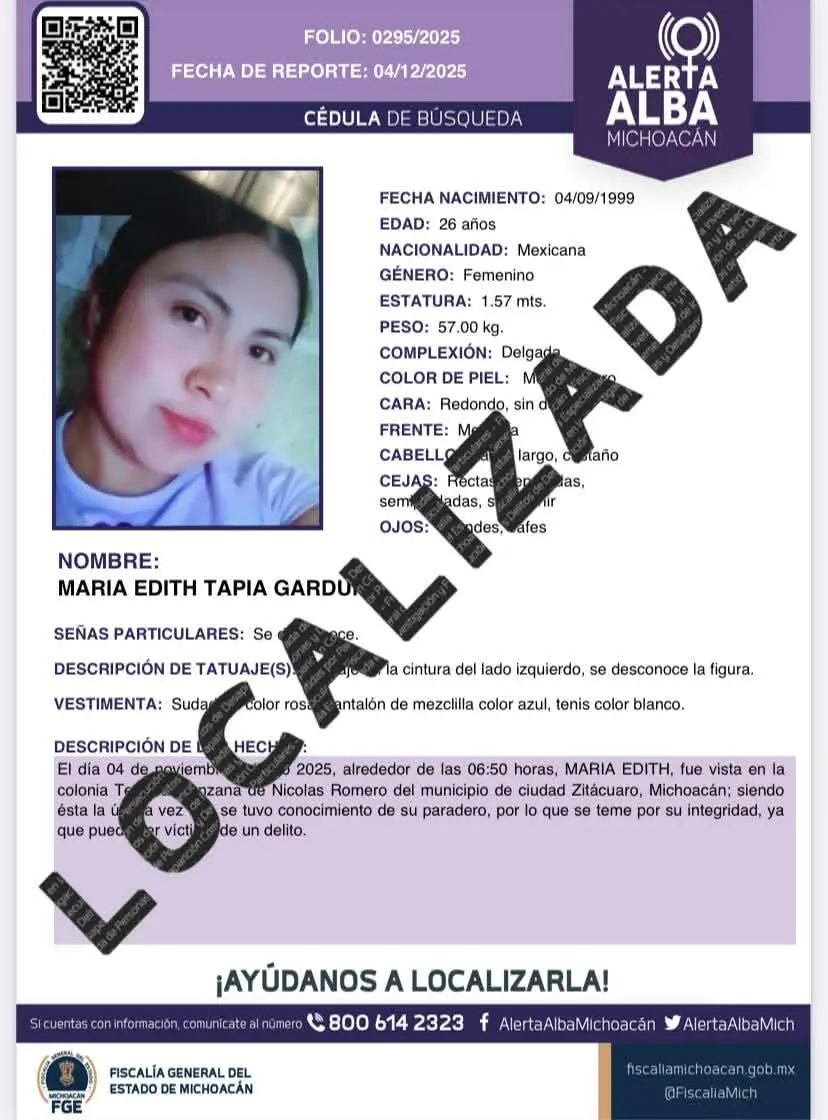 Concluye búsqueda de mujer reportada desaparecida; fue localizada a salvo en Zitácuaro