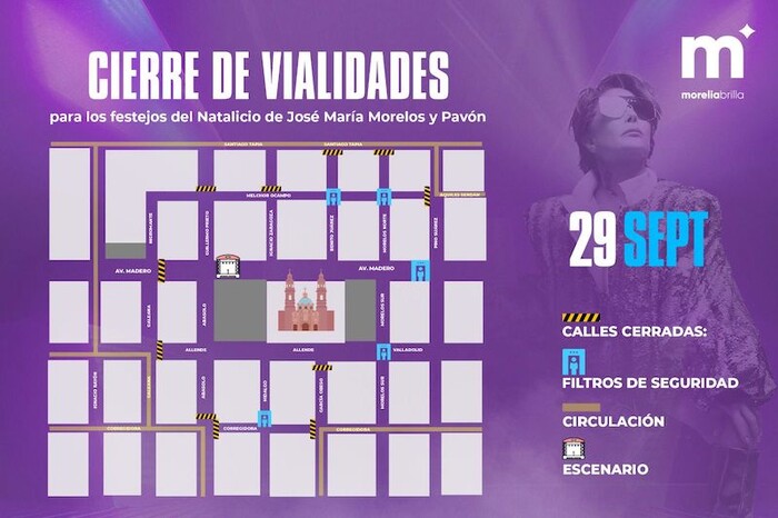 Conoce los cierres viales por concierto de aniversario del natalicio de Morelos