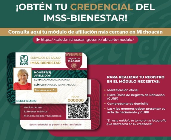 Cuenta Michoacán con 45 módulos de credencialización al IMSS Bienestar