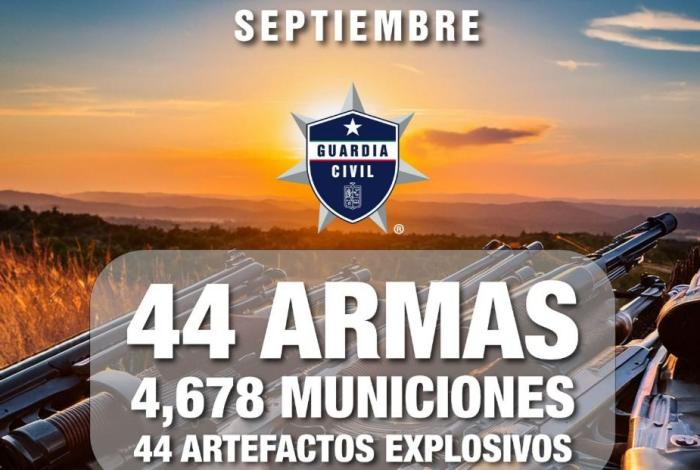 Decomisadas en septiembre 44 armas, 44 explosivos y más de 4 mil municiones: SSP