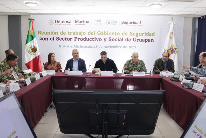 Dentro del Plan Michoacán, acuerdan plan región Uruapan Harfuch, Bedolla y Quiroz