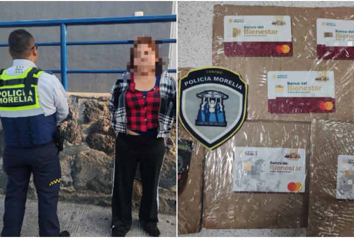 Detienen a mujer en el Centro de Morelia por cambiar tarjeta a abuelito en Banco del Bienestar