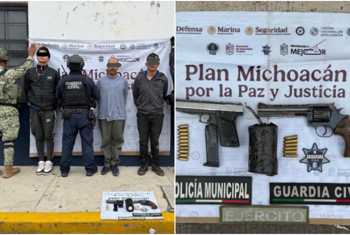 Detienen a tres con explosivo improvisado y dos pistolas, en El Vergel, en Zamora