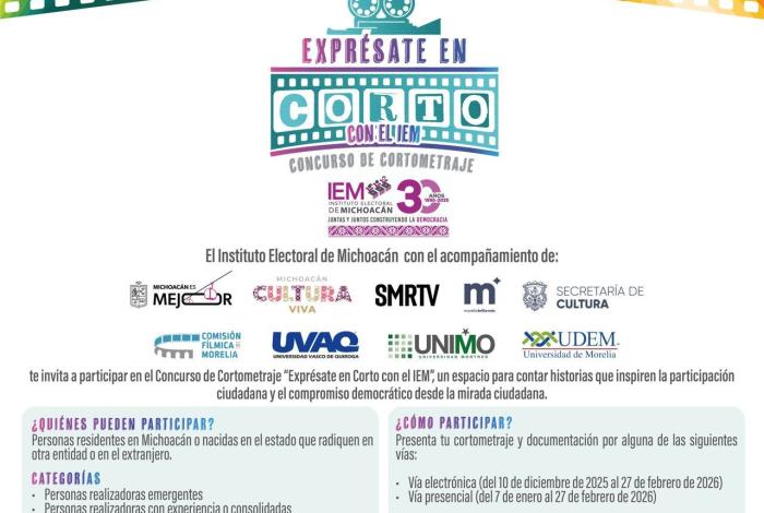 El IEM invita a crear cortometrajes sobre democracia, participación ciudadana y la vida cotidiana