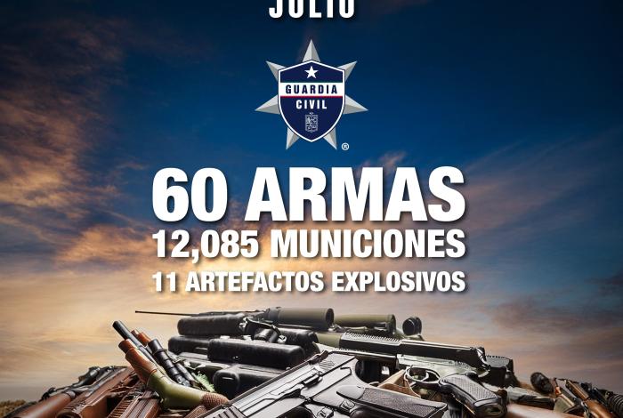 En julio, SSP aseguró 60 armas de fuego y 11 explosivos en operativos en Michoacán
