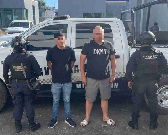 En Uruapan, SSP detiene a 2 personas y asegura vehículo con reporte de robo