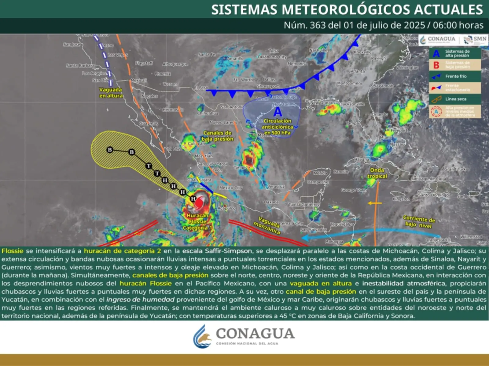 Flossie se intensifica a huracán categoría 2 y se desplazará paralelo a las costas de Michoacán