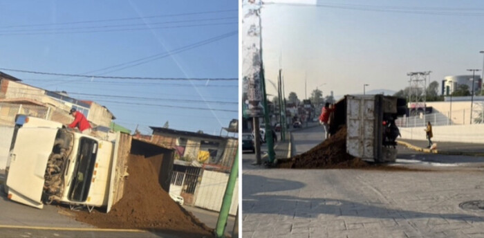 #Fotos | Vuelca volteo frente a Wal-Mart, en el Fraccionamiento Villa Uruapan 