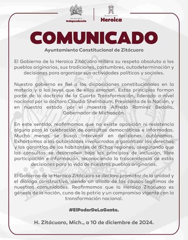 Gobierno de la Heroica Zitácuaro reafirma su compromiso con los Pueblos Originarios