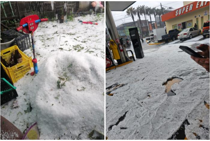 Granizada pinta de blanco a Tancítaro; sólo daños menores en lonas y carpas
