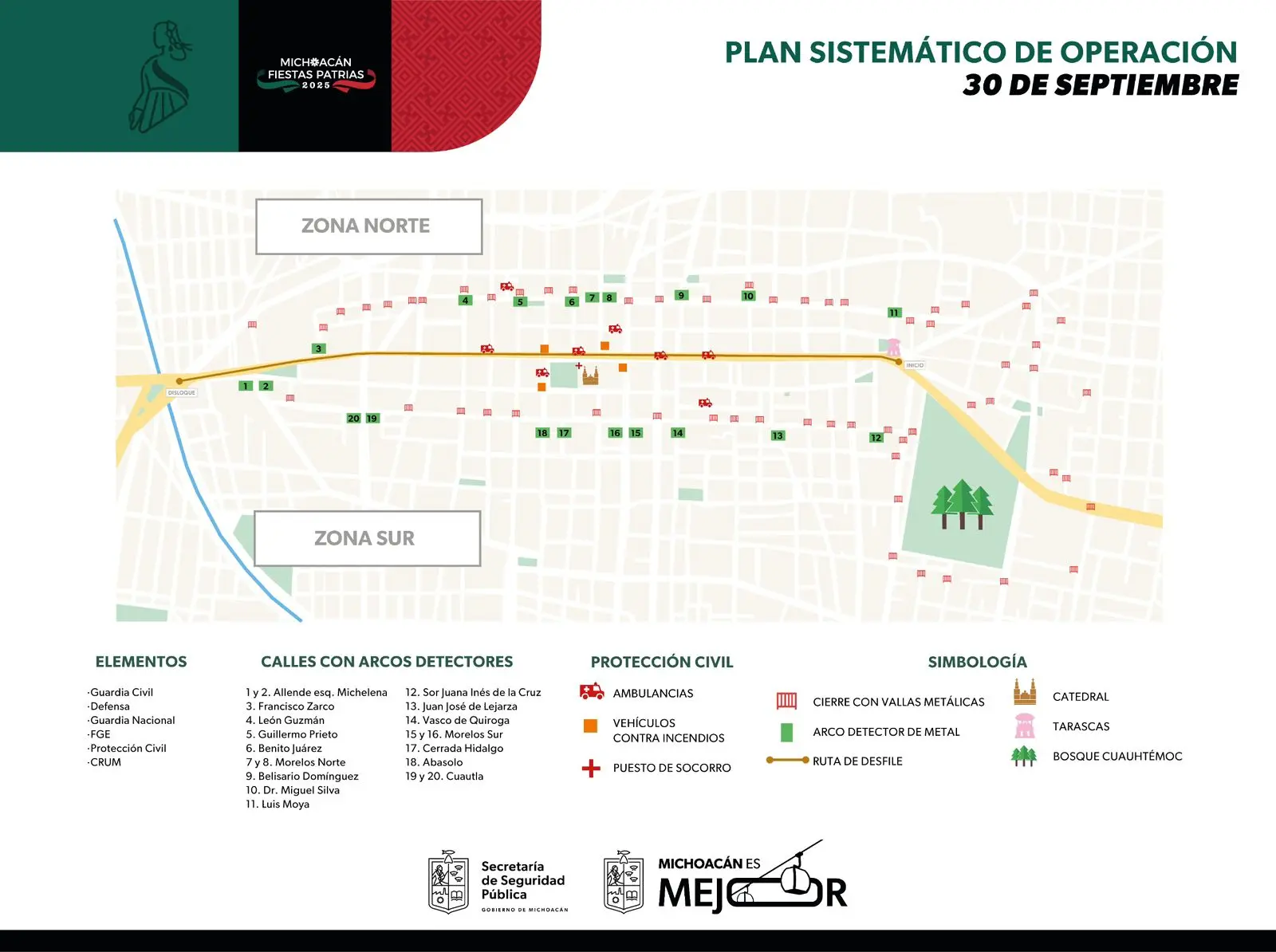 Habrá 20 accesos para el desfile del 30 de septiembre en Morelia: SSP