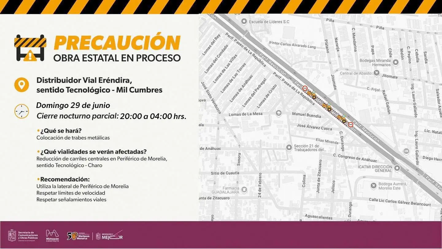 Habrá reducción de carriles sobre Periférico Revolución a partir de este domingo