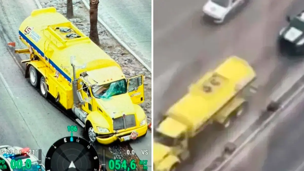 Hombre desata persecución policiaca tras robarse una pipa de gasolina vacía en Hermosillo