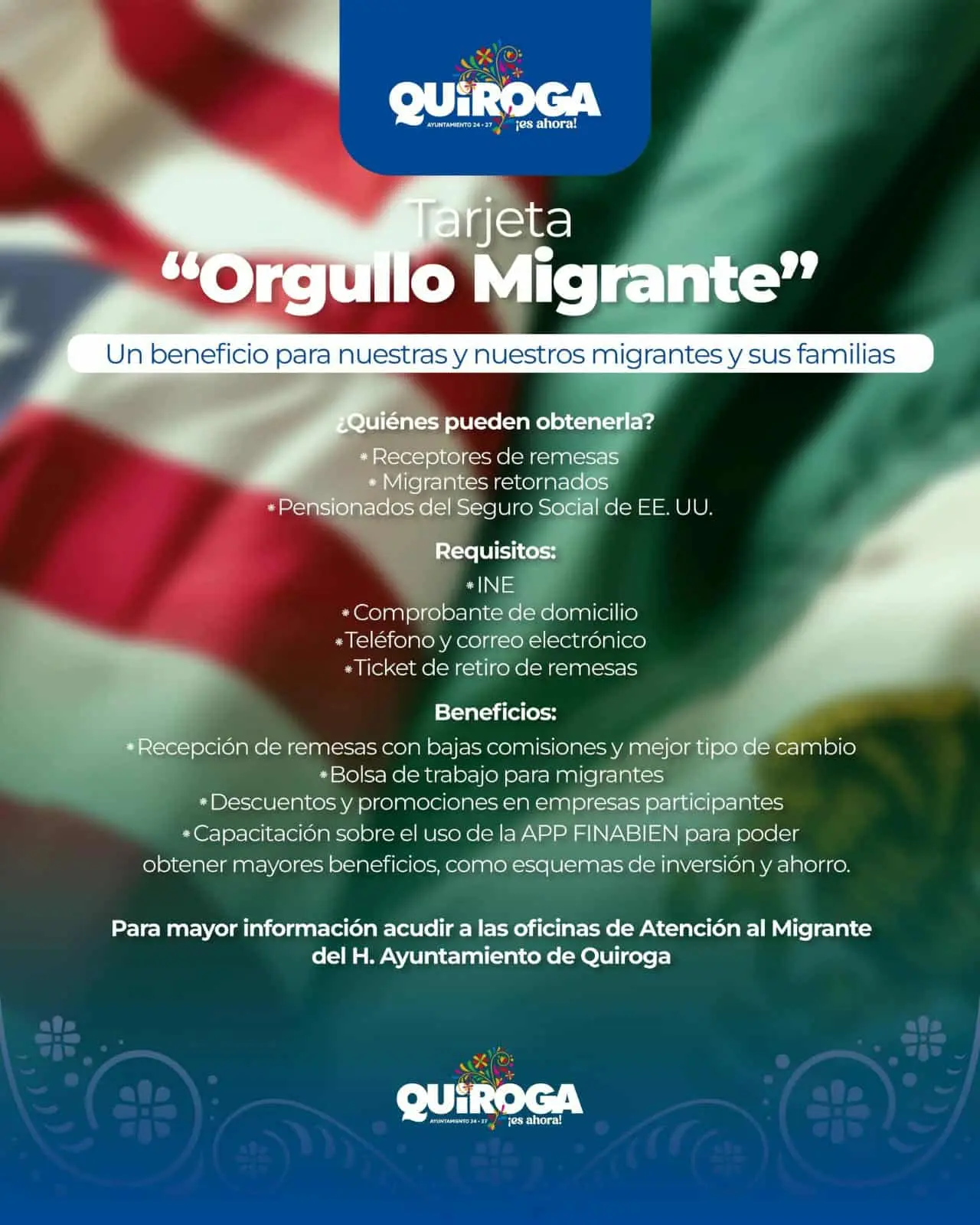 Impulsa Ayuntamiento de Quiroga la Tarjeta “Orgullo Migrante” en beneficio de las familias migrantes