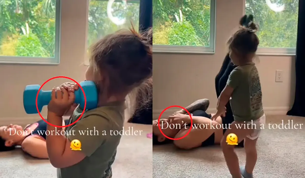 Intentó hacer ejercicio, su hija tenía otros planes (y una pesa)