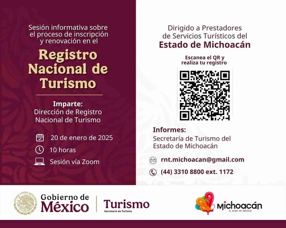 Llama Sectur Michoacán a sesión informativa del Registro Nacional de Turismo