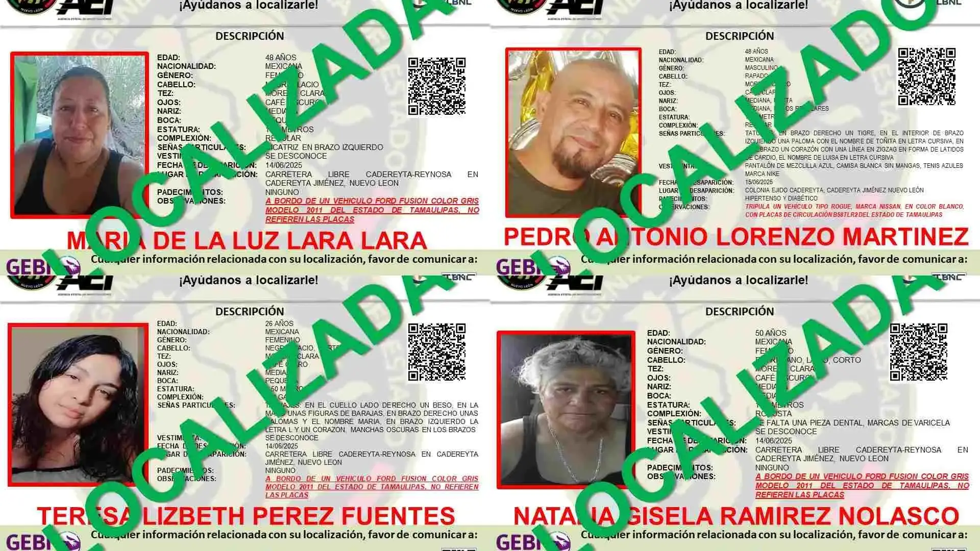 Localizan con vida a tres mujeres y un hombre desaparecidos en Nuevo León