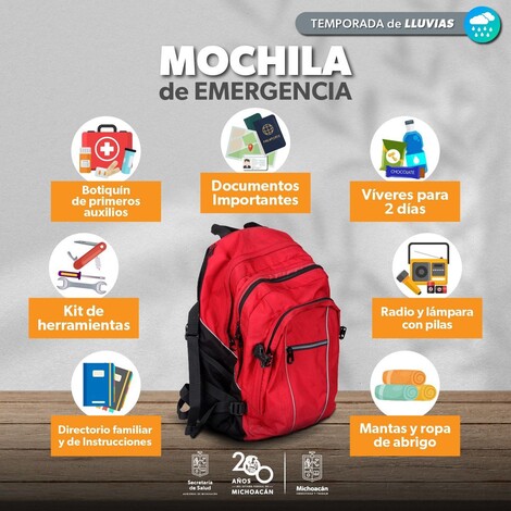 #Michoacán | Ante lluvias ocasionadas por huracán John, prepara tu mochila de emergencia