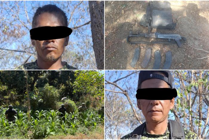 Militares frenan amenaza armada en una brecha de Apatzingán; hay 2 detenidos