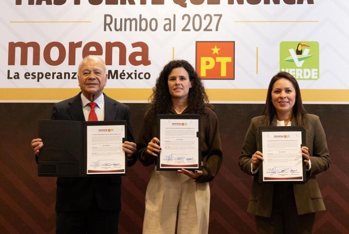 Morena, PT, PVEM inician alianza para 2027 y pactan 17 gubernaturas