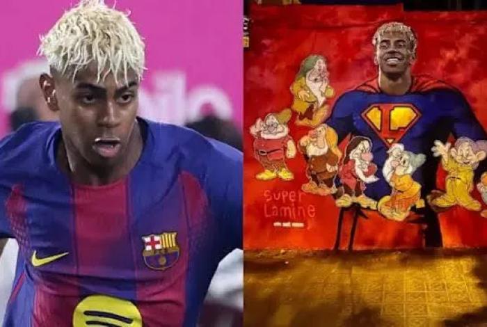 Mural de Lamine Yamal vandalizado con los siete enanitos