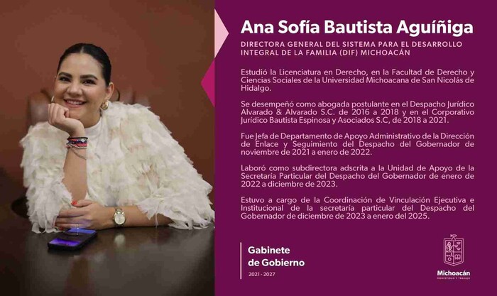 Nombra Bedolla a Sofía Bautista como nueva directora del DIF Michoacán