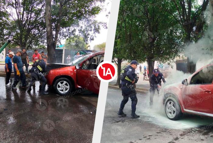 Policías controlan incendio de vehículo en el Periférico de Morelia