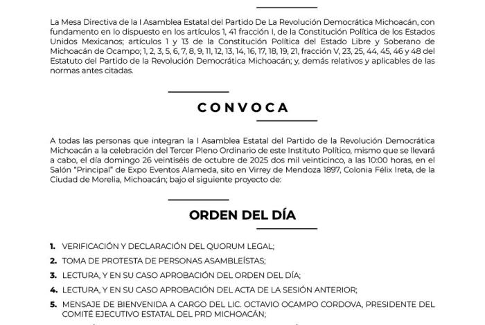 PRD Michoacán celebrará su Asamblea Estatal para definir rumbo hacia 2027