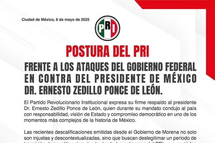 PRI respalda a Zedillo ante ataques del gobierno