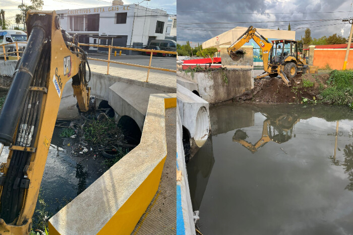 Pura basura: OOAPAS retira taponamiento en el cruce del dren Barajas con avenida Siervo de la Nación