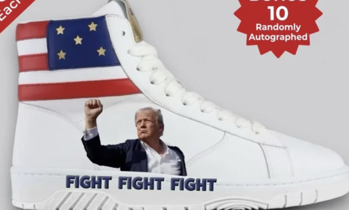 ¿Quieres unos tenis con la foto de Trump herido? 5 mil pesos te cuestan