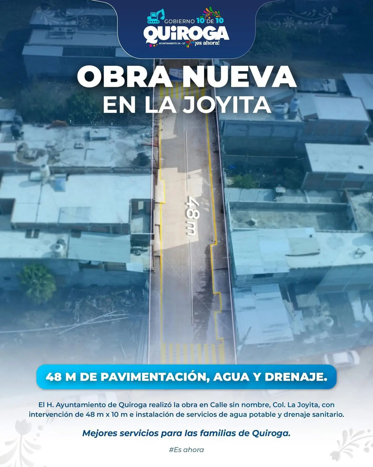 Quiroga avanza con obra integral de pavimentación y servicios básicos en La Joyita: Alma Mireya González