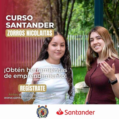 Se agota el tiempo para inscribirte en los Cursos Santander “Zorros Nicolaitas”; la UMSNH invita a la comunidad a participar