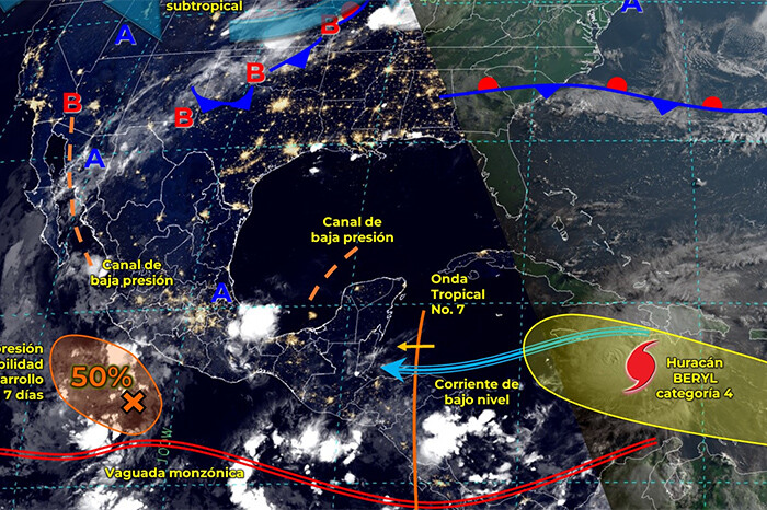 Se prevé que Beryl, desde mañana, provoque lluvias intensas a Quintana Roo; suspenden clases