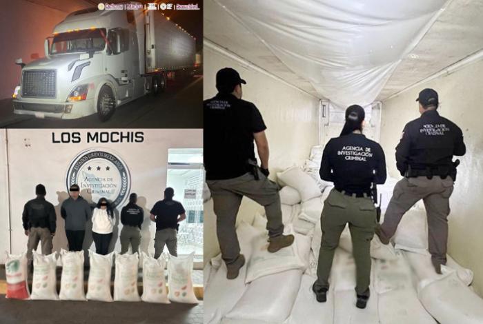 Sinaloa: Detienen a dos personas que transportaban costales de metanfetamina en un tráiler