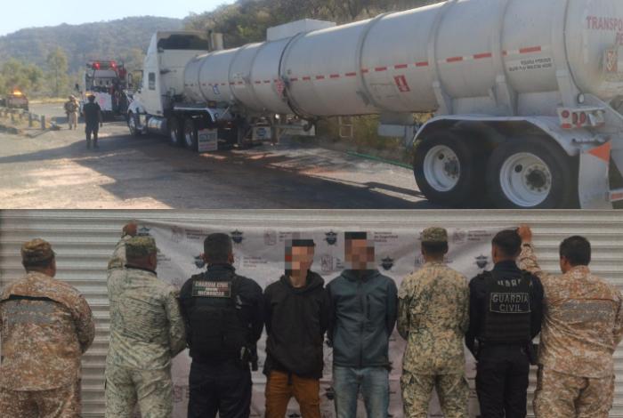 Soldados y policías detienen a 2 sujetos en Copándaro con 15 mil litros de 'huachicol' en una pipa