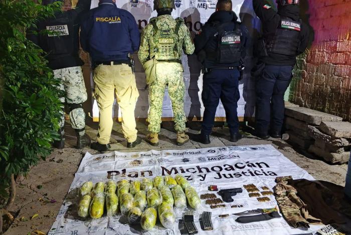 SSP asegura 9 kg de marihuana, una réplica de arma de fuego y cartuchos útiles en Zamora