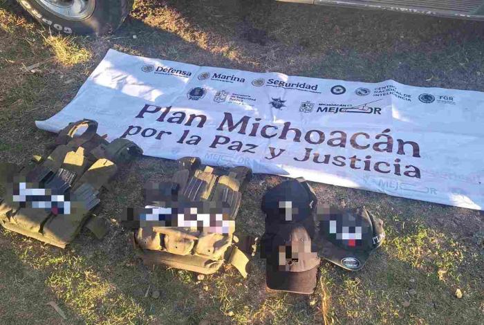 SSP asegura vehículo y equipo táctico con leyenda alusiva a una célula delictiva en Erongarícuaro: SSP