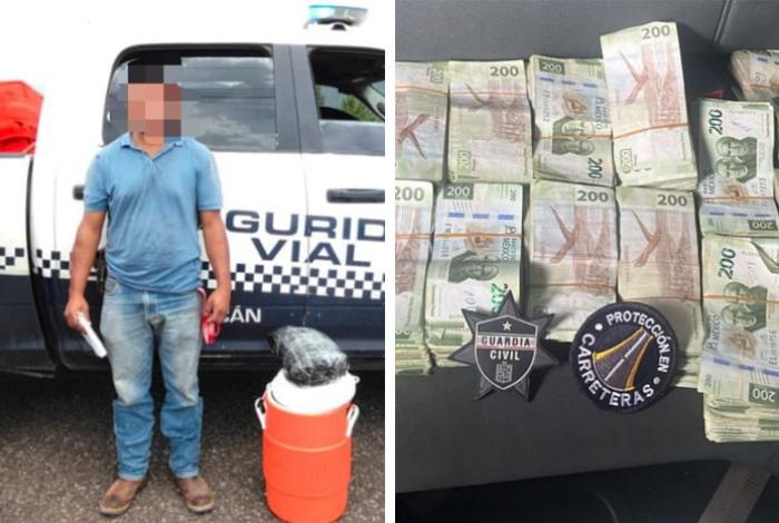 SSP detiene a hombre que viajaba con más de 660 mil pesos dentro de una hielera