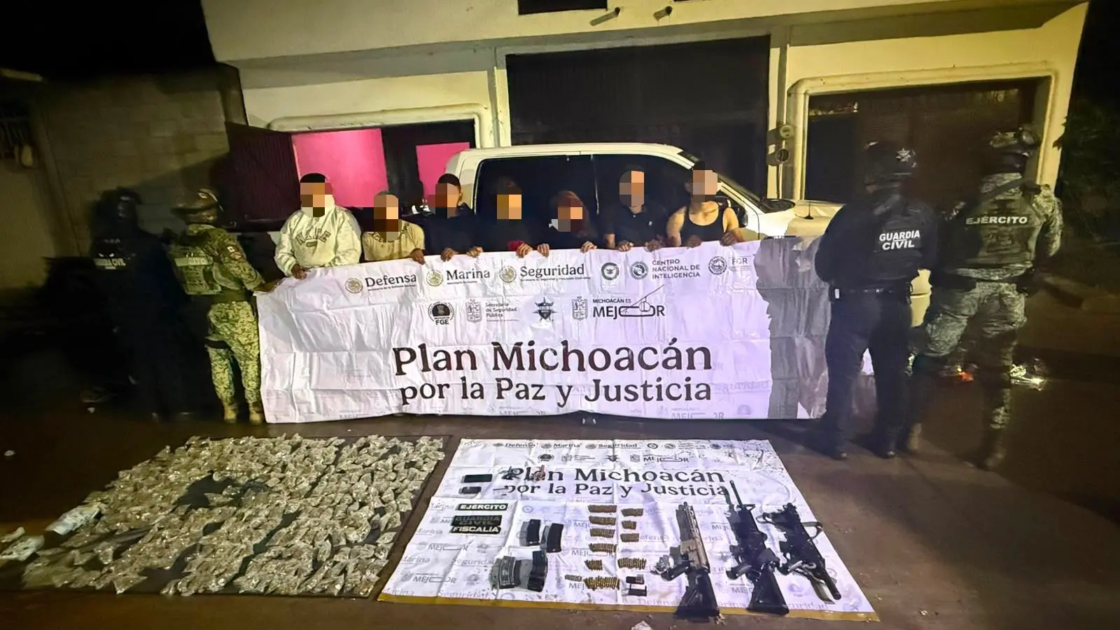 SSP y Defensa desarticulan célula delictiva en Huaniqueo; fueron detenidas 7 personas