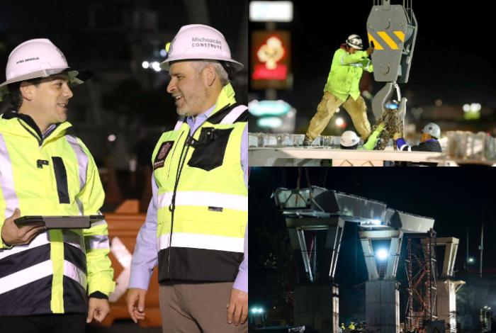 Supervisa Bedolla colocación de trabe en distribuidor vial de salida a Pátzcuaro